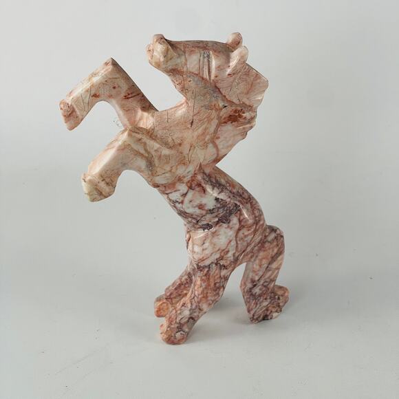 Vintage Pink Onyx 7” Horse Statue Sculpture Rearing - Picture 4 of 4